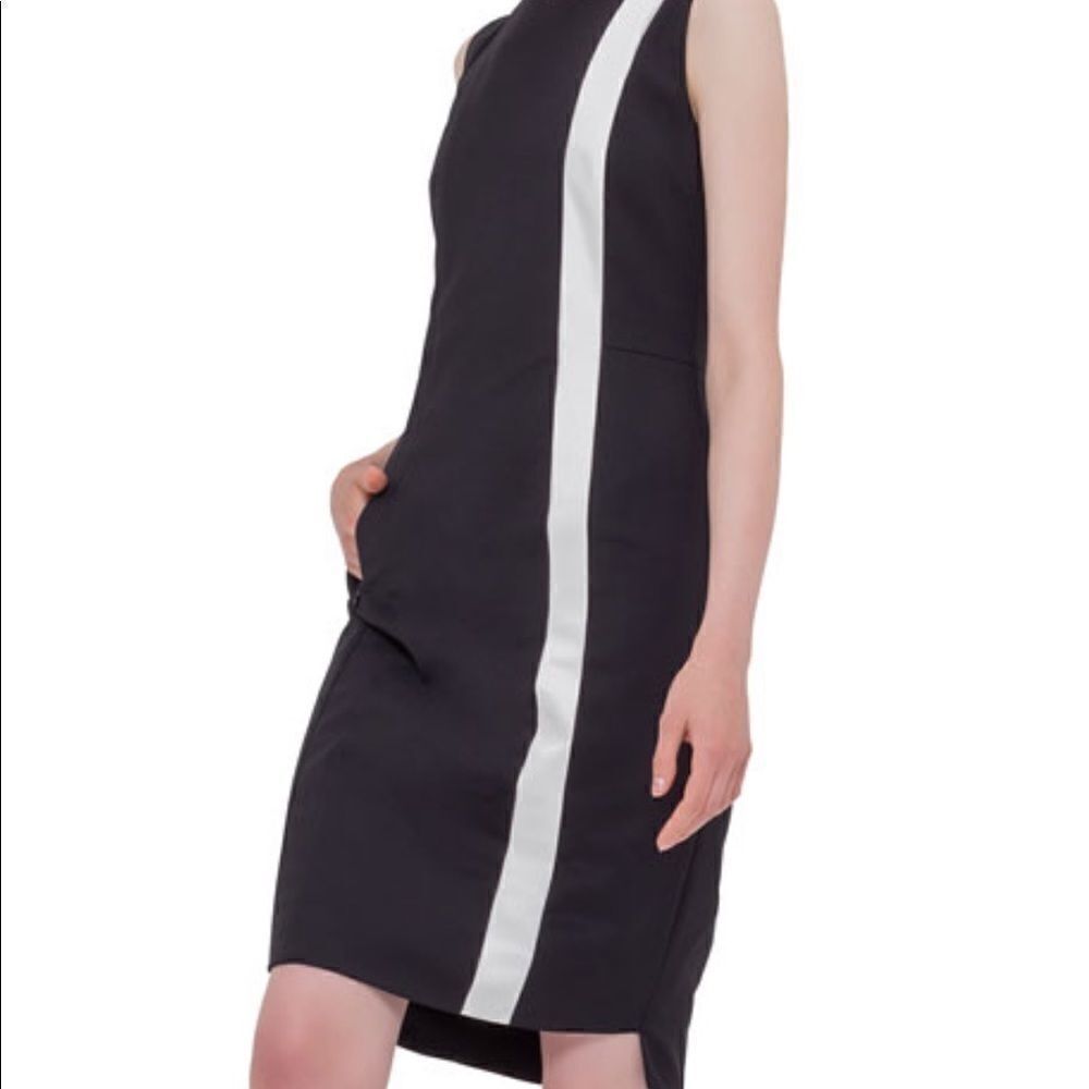 AKRIS Punto Contrast Stripe Sheath Dress Black Cream 2 - Picture 11 of 12
